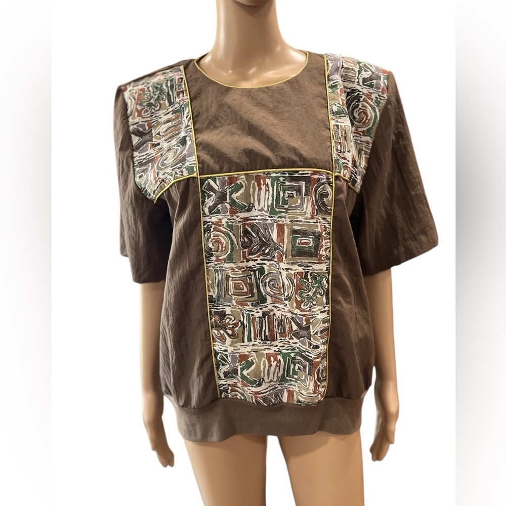 Geo tribal boxy funky core Geometric Patterned Women's Top-M/L vintage